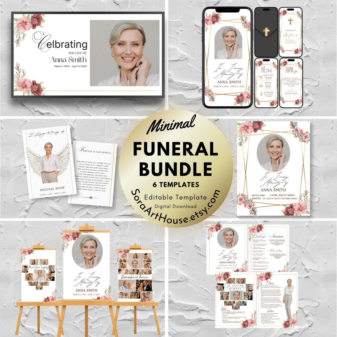 Minimal Funeral Bundle, Editable Celebration of Life Templates ...