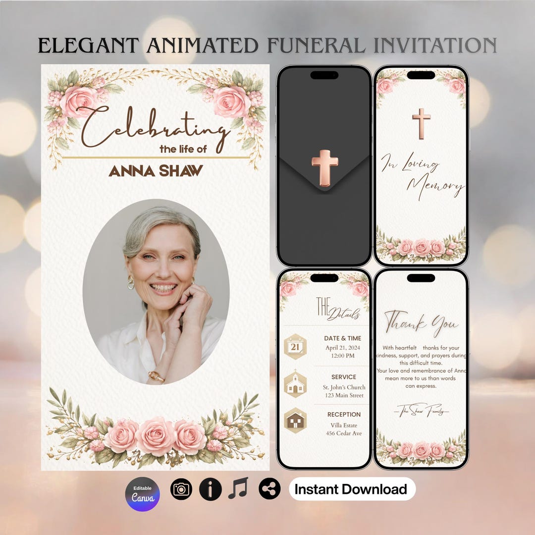 Funeral Invitation Evite | Celebration of Life Digital Invite | Elegant ...