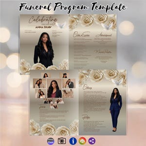 Elegante Trauerprogramm-Vorlage Canva, Feier des Lebens Gedenkbroschüre (Digitaler Download)