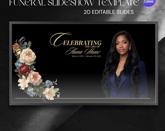 Elegant Funeral Slideshow Template, Celebration of Life Video, Memorial Canva (Digital Download)