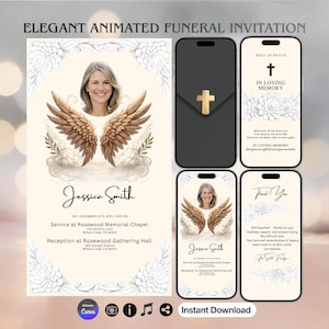 Elegant Funeral Video Invitation, Animated Memorial Announcement (Digital Download)