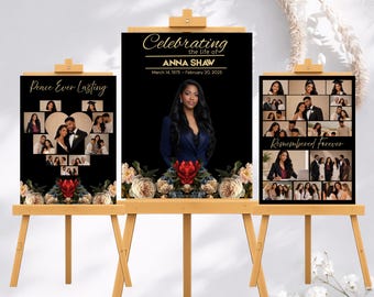Elegant Funeral Welcome Sign Template, Celebration of Life Photo Collage Board
