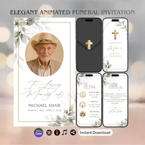Minimal Funeral Invitation Canva Template, Celebration of Life Evite (Digital File)