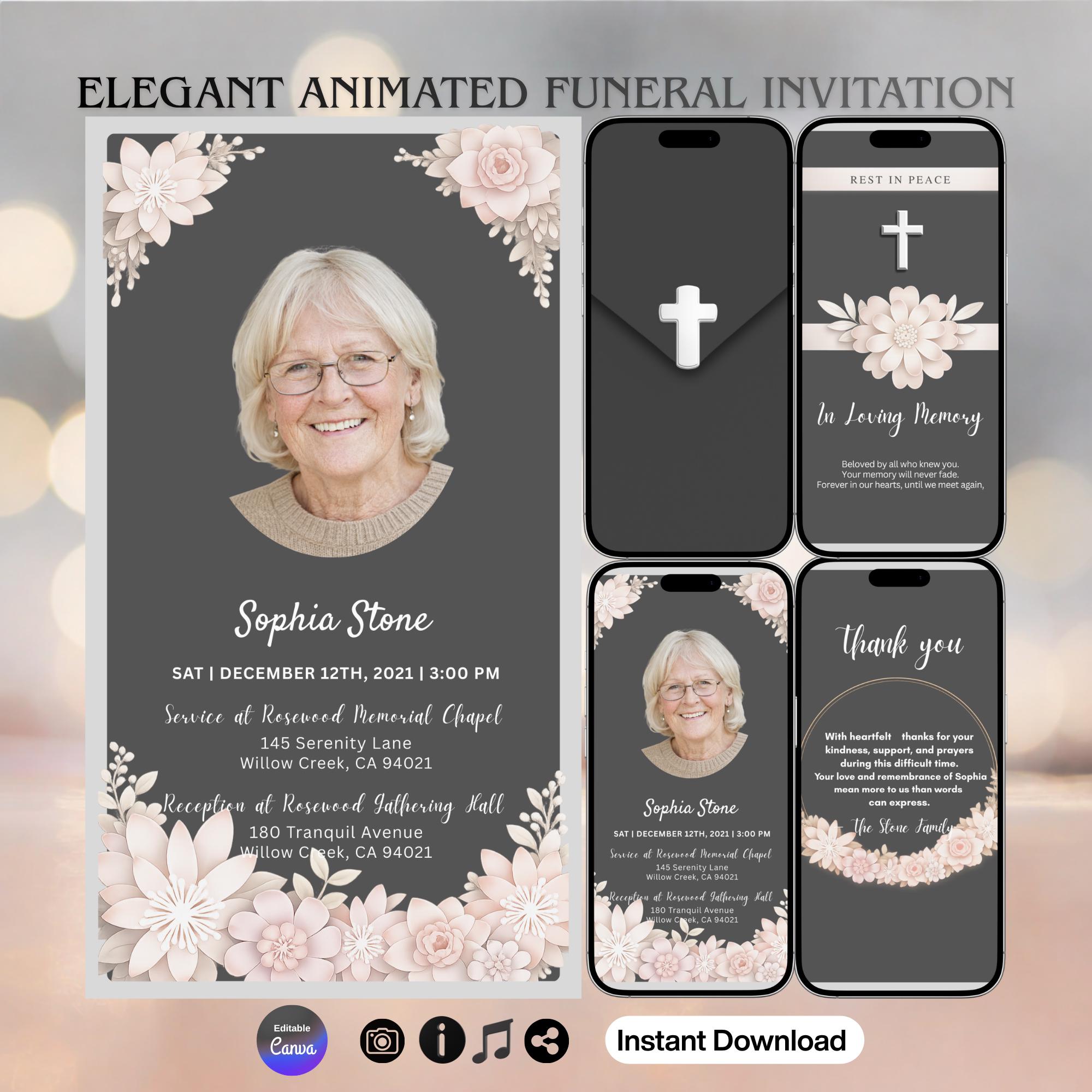 Digital Funeral Invitation | Celebration of Life Evite | Pastel Floral ...