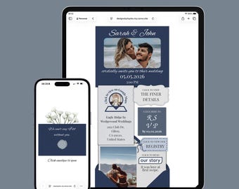 Luxury Navy Blue Wedding Website Template and Digital RSVP Form | Desktop & Mobile Optimised -WW2