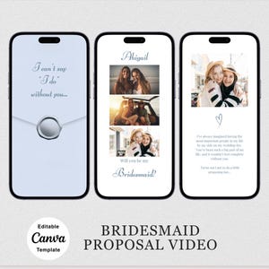 Video animado de propuesta de dama de honor en azul / Invitación en video móvil "¿Quieres ser mi dama de honor?" / Plantilla digital editable de Canva / BMP1v2