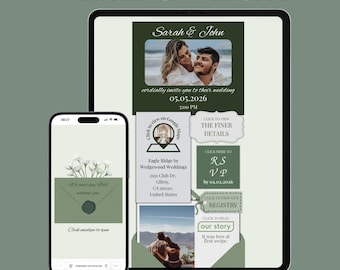 Sage Green Wedding Website Template and RSVP Form (Virtual Wedding Invitation Suite Design) - WW1