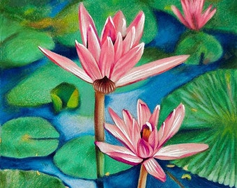 PRINT of Original Mixed Media - Water Lilies