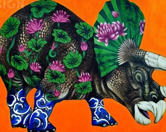 PRINT of 16x20" Original Acrylic Painting, "Triceratops"