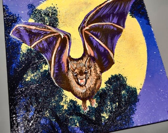 Original 8x8" Acrylic Painting, "Bat" - Creatures of the Night Series