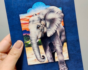 5x7" African Elephant Blue Blank Greeting Card