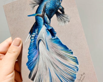 5x7" Blue Betta Fish Blank Greeting Card
