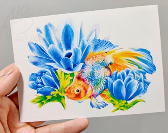 Anemones and Goldfish Postcard 4x5.5"