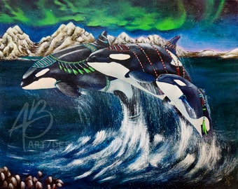 PRINT of 16x20" Original Acrylic Painting, "Orcas"