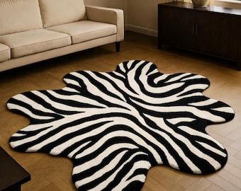 Wavy Zebra Rug – Modern Animal Print, Black and White Carpet
