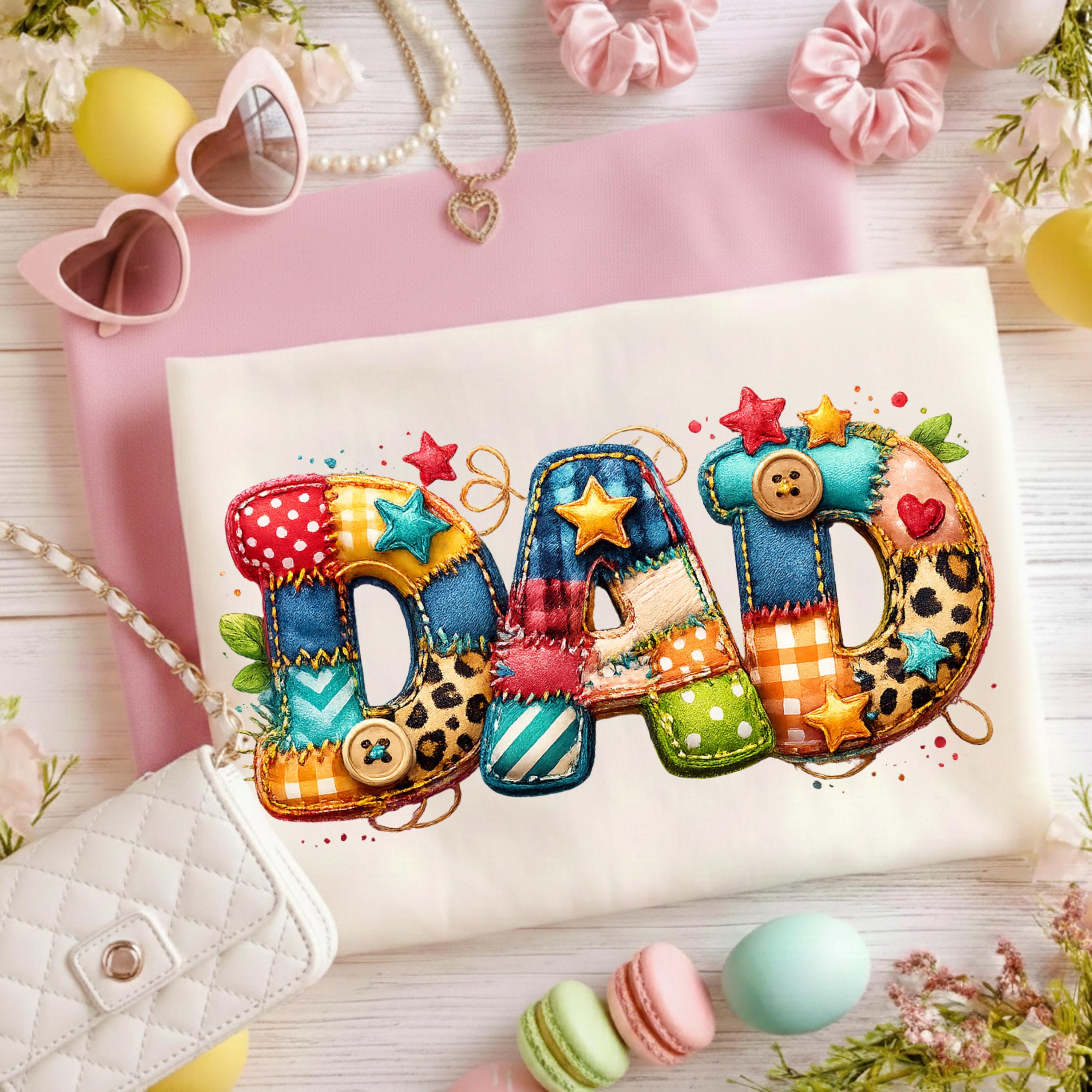 Patchwork Dad PNG, Faux Applique Alphabet PNG, Quilted Embroidered Look ...