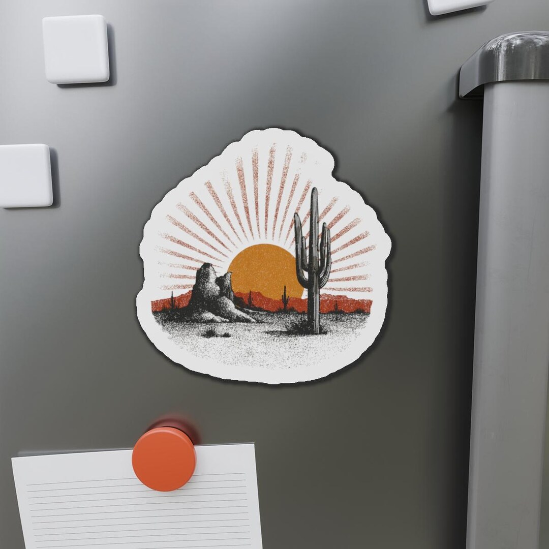 Desert Sunset Cactus Die-cut Magnet | Southwestern Landscape - Etsy