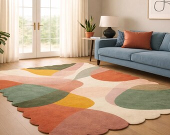 Modern Abstract Area Rug, Scandinavian Pastel Tufted Carpet, Contemporary Home Decor Floor Mat