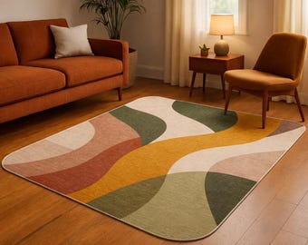 Retro Wavy Area Rug, Mid Century Modern, Boho Living Room Carpet