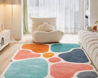Abstract Pebble Shape Rug, Nordic Pastel Living Room Carpet, Soft Bedroom Floor Mat