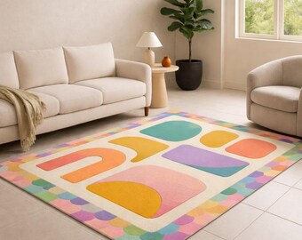 Abstract Pastel Area Rug, Geometric Scandinavian Decor