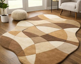 Abstract Geometric Area Rug, Beige Brown, Scandinavian Modern