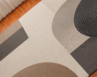 Tapis géométrique abstrait moderne - beige, taupe et anthracite
