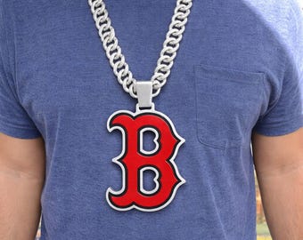 Collar con cadena extragrande de aficionado de Boston / Colgante para el día del partido de béisbol