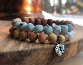 Gemstone diffuser bracelet /Speckled Jasper / Wood bracelet / Bracelet set / Prayer Beads bracelet / Aromatherapy jewelry