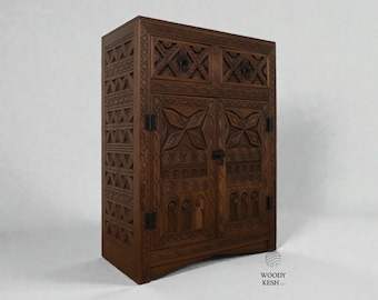 Authentic Handcarved Moroccan Cabinet in Solid Cedar,Geometric Berber Sideboard,Custom Heritage Storage Tribal Cabinet for Warmer Minimalism