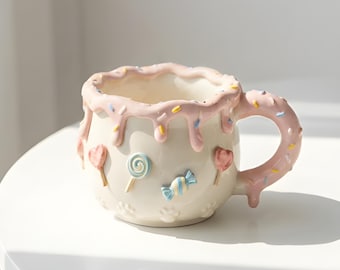 Handmade Sweet Ice Cream Ceramic Cup - Personalized 3D Sundae Coffee Mug - Aesthetic Dessert Lover Gift - Unique Birthday Gift for Bestie