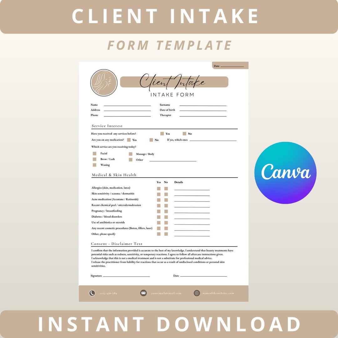 Skin Script Intake Form Editable Client Intake Form, Skincare Plan, Client Treatment, Treatment ...