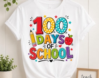 100 Days of School Kids Tee , 100 Days Of School Shirt, Math Teacher DTF, Back To School Gift, Glitter Pencil SVG Student PNG