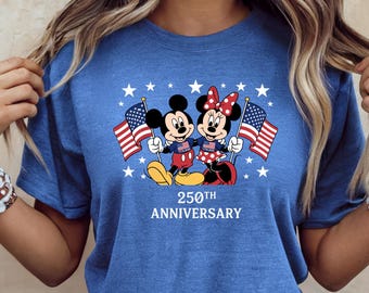 Camiseta Mickey y Minnie USA 250, Camiseta con la bandera estadounidense, Camiseta 1776–2026 para hombres y mujeres, Camiseta del 4 de julio, Camiseta del 250 aniversario de Estados Unidos