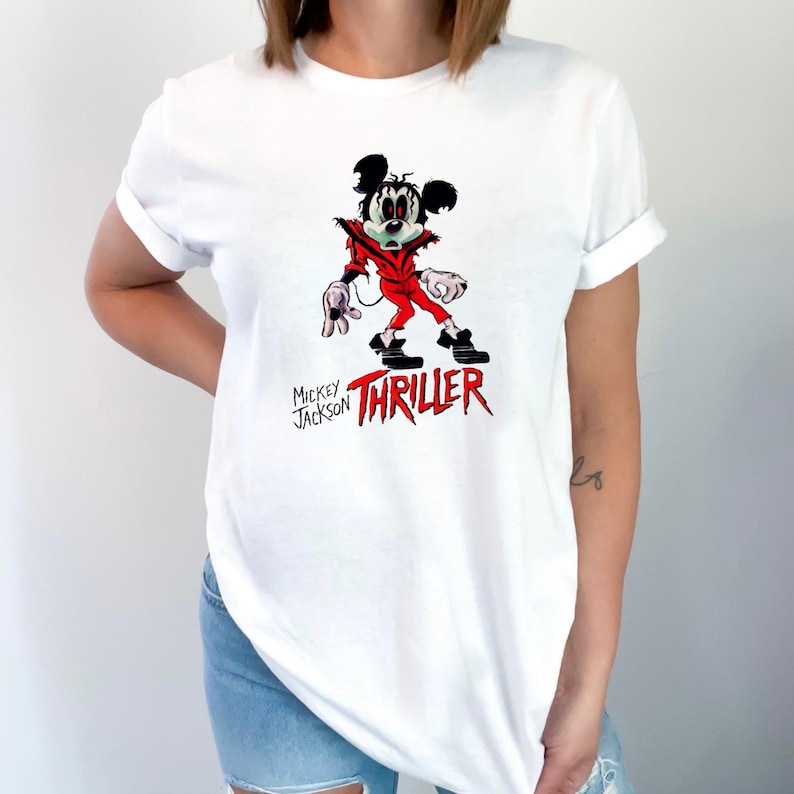 Disney Mickey Mouse Cotton T-Shirt, Michael Jackson Sweatshirt, Thriller MJ Youth Top, 80s Pop Zombie Apparel, Halloween Gear image 1