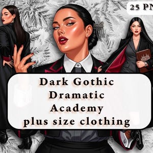 Dark Academia Gothic PNG - 25 Plus Size Dramatic Fashion Clipart for Designers & Creators