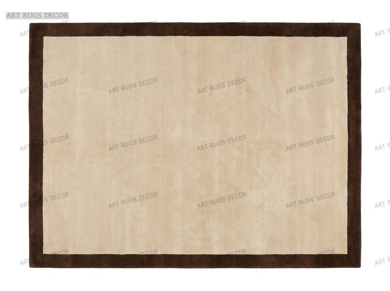 Hand Tufted Linen & Chocolate Frame Border Wool Rug for Luxury Living ...