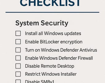 Windows 10/11 Endpoint Hardening Checklist Cybersecurity Audit Template PDF SOC and Blue Team