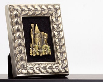 Castle Brooch in Frame Fairy Tale Gift Modern Vintage Home Decor Framed Jewelry Art