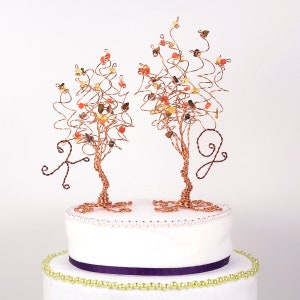 Two Trees Cake Topper Custom Wedding Cake Topper Pair of Wire Tree Sculptures image 1