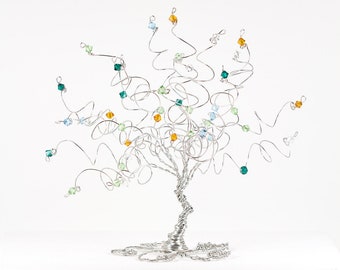 Family Tree Birthstone Wire Tree Sculpture Custom Wire Art Beaded Tree Art Home Decor Mothers Day Gift