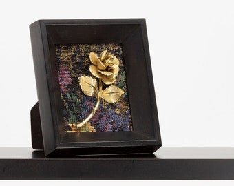 Framed Rose Brooch in Black Frame Modern Vintage Home Decor Framed Jewelry Art Mothers Day Gift