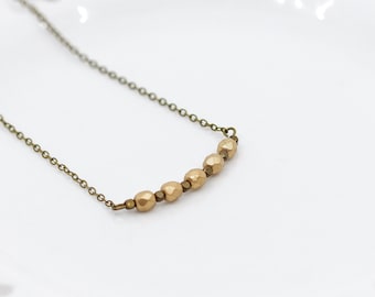 Layering Necklace Bar Pendant Necklace Antique Brass Chain Gold Beads Beaded Necklace