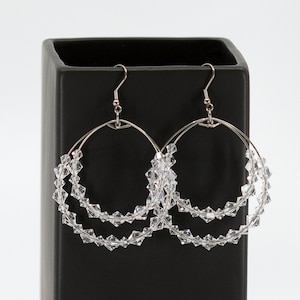 Swarovski Crystal Large Hoop Earrings Beaded Hoop Earrings Crystal Hoops Wire Hoop Earrings