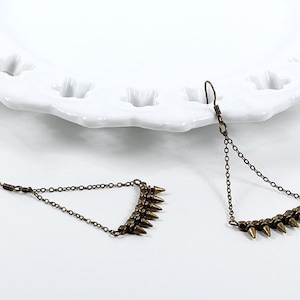 Spike Earrings Antique Brass Chain Trapeze Triangle Drops