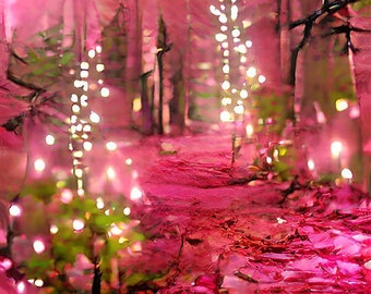 Pink Fairy Forest Arte Digital Pintura Digital Árboles Ilustraciones abstractas Impresiones Decoración del hogar
