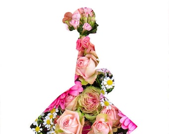 Flower Collage Art Digital Art Collage Artwork Silhouette Woman Girl Digital Collage Floral Art Home Decor