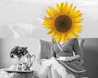 Collage Artwork Digital Art Surreal Collage Art Digital Collage Vintage Photo Art Home Decor Wall Hanging Sunflower Art Gift