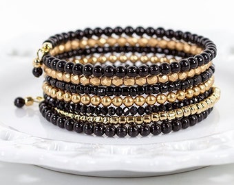 Wrap Bracelet Beaded Bracelet Memory Wire Bracelet Black and Gold Bling Festival Bracelet Boho Bracelet Bright Colors Bracelet Stack