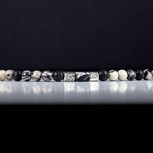 Mens Bracelet Lava Rock Silk Stone and Black Stone with Stainless Steel Toggle Clasp